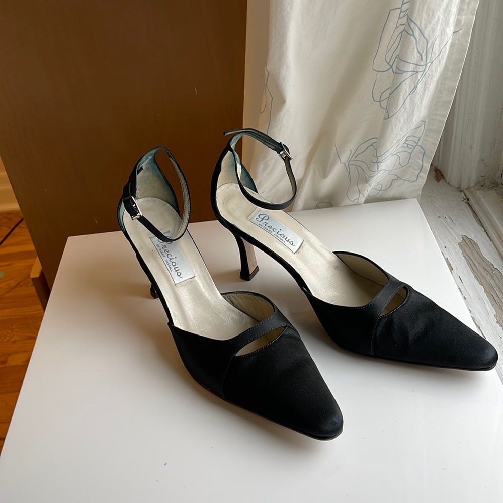 Satin heels with ankle strap